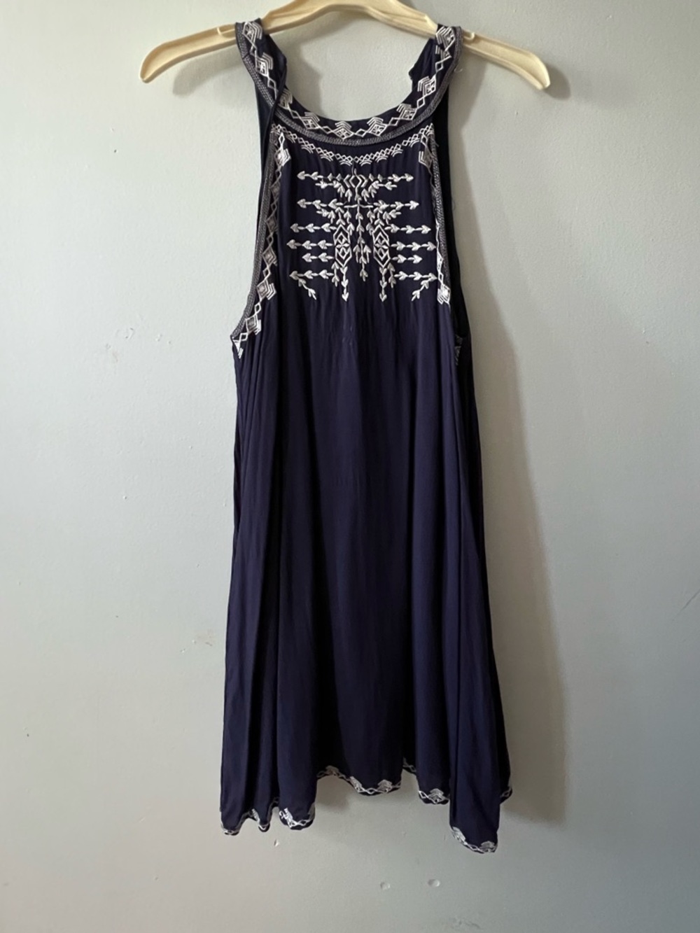 Navy Embroidered Sleeveless Swing Dress